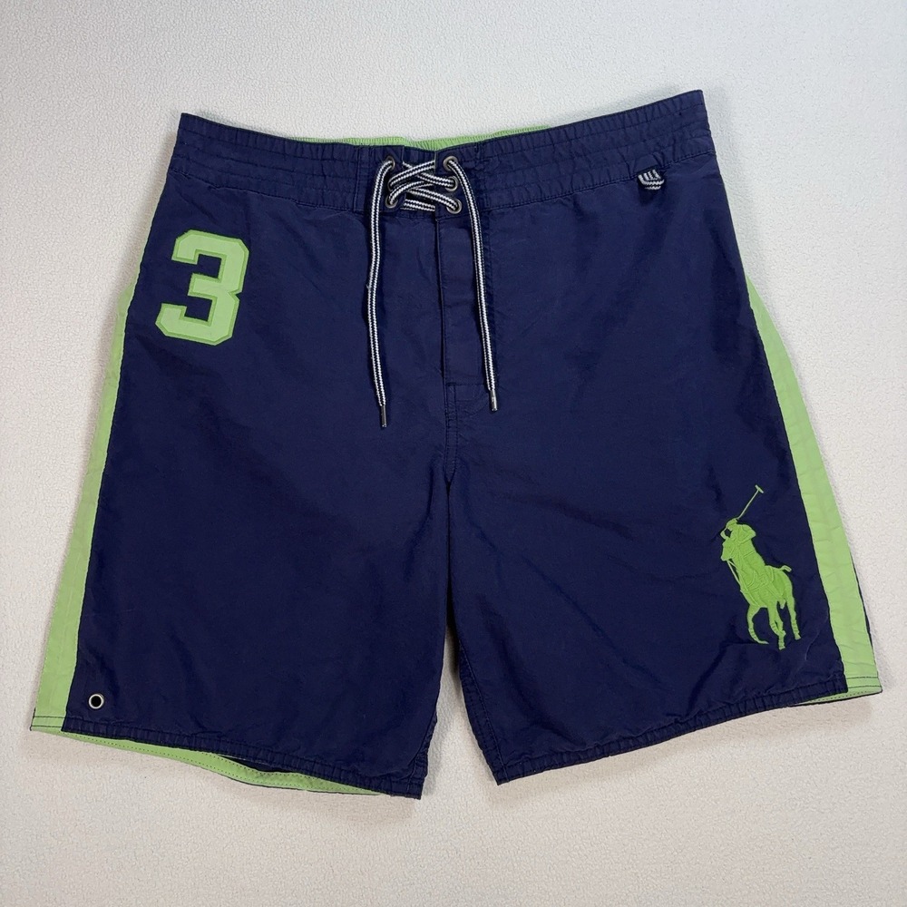 Polo Ralph Lauren Swim Trunks Men's S Navy Green Big Pony Mesh Lined Drawstring